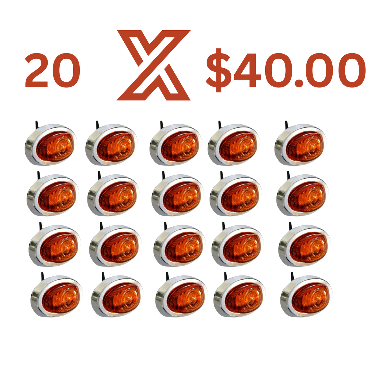 Amber Oval 3/4" Pin Light W/Grommet, Bezel mini light 40X$20