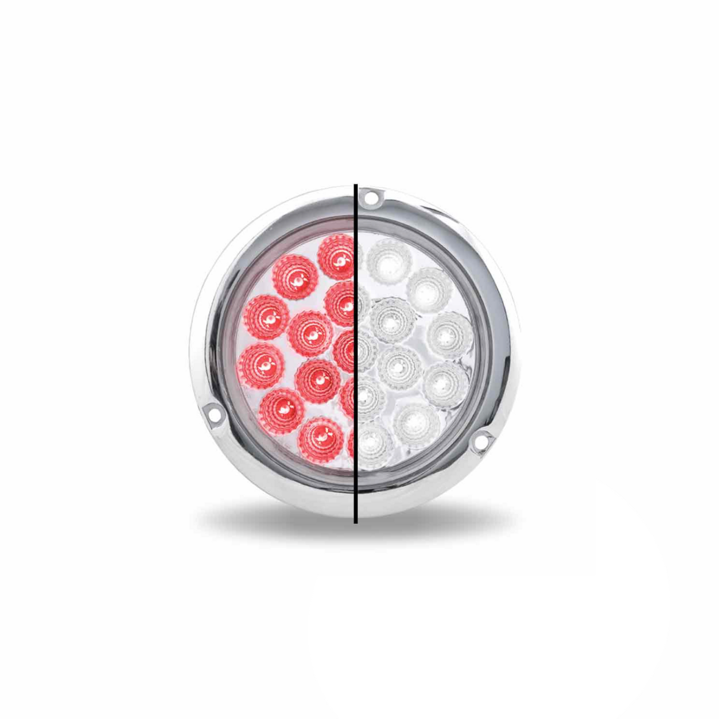 4″ Red Stop, Turn & Tail to White Back Up Round Flange Mount LED Light