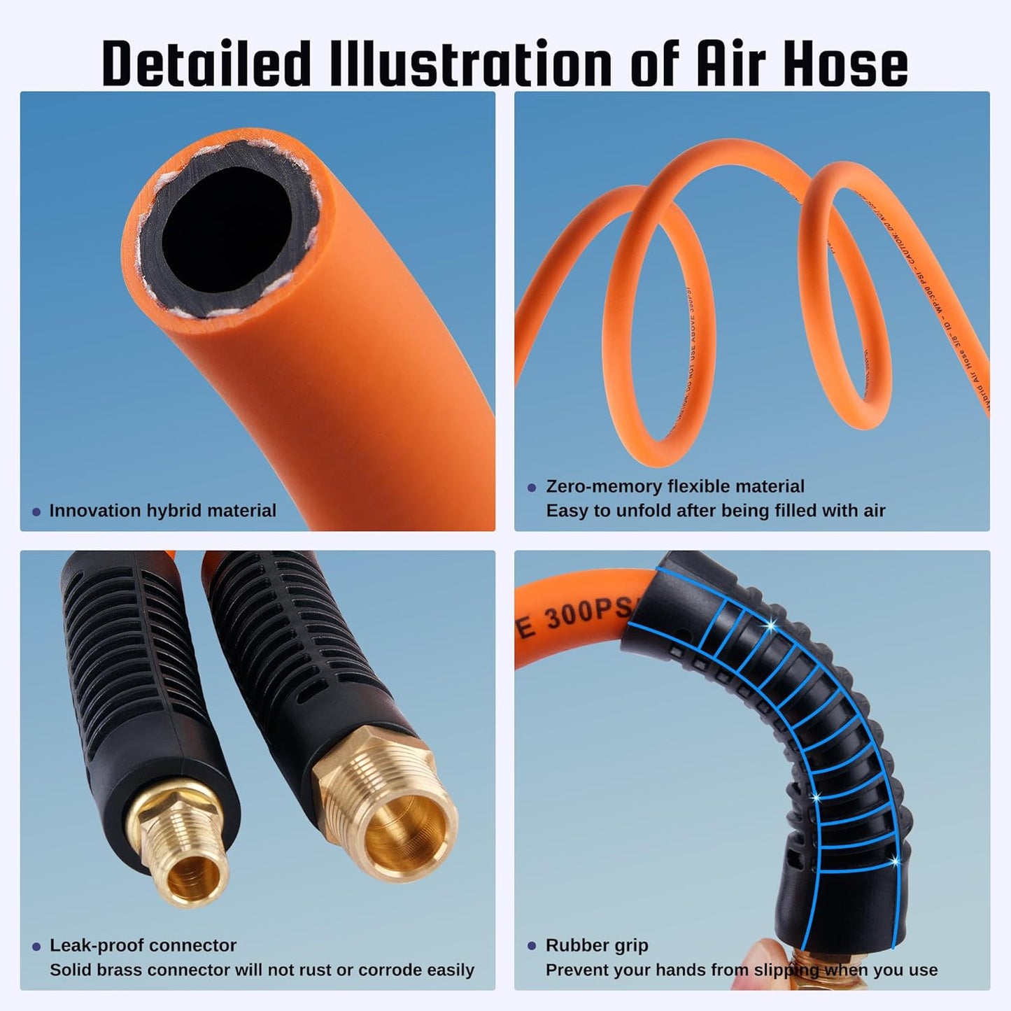 50ft Hybrid Air Hose With Gladhand And Tire Inflator FREE SHIPPING!