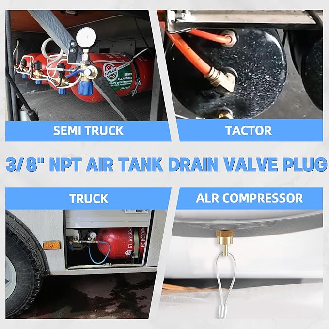 Air Tank Drain Valve Plug Fitting 3/8" NPT with 60" Cable Valve (1 PIECE)