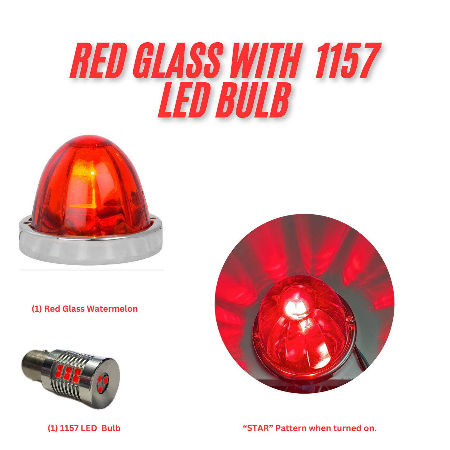 Watermelon RED Lens Glass  with 1157 LED  Bulb