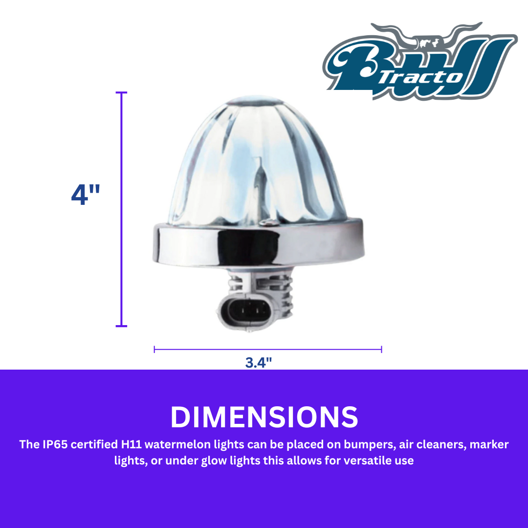 Glass Watermelon white lens,H11 LED bulb Amber,Single color,base metal chrome