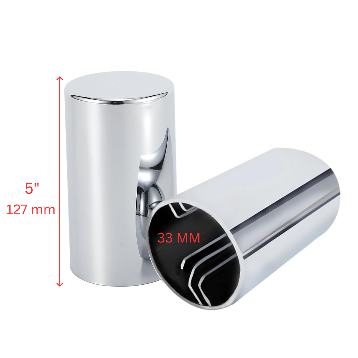 A"EXTRA TALL 5"" ABS Cylinder Chrome Nut Cover Height 127 mm TALL inside hex 33mm PUSH ON"