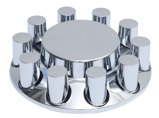 Complete Chrome Axle Cover Kit with Standard Lug Nut Covers cylinder style with free installation tool