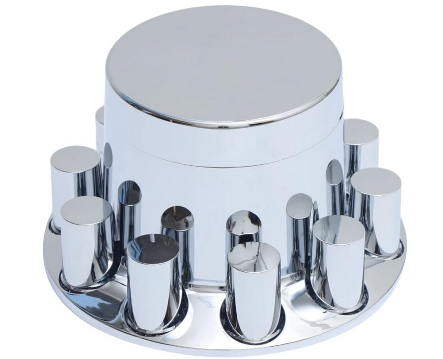 Complete Chrome Axle Cover Kit with Standard Lug Nut Covers cylinder style with free installation tool