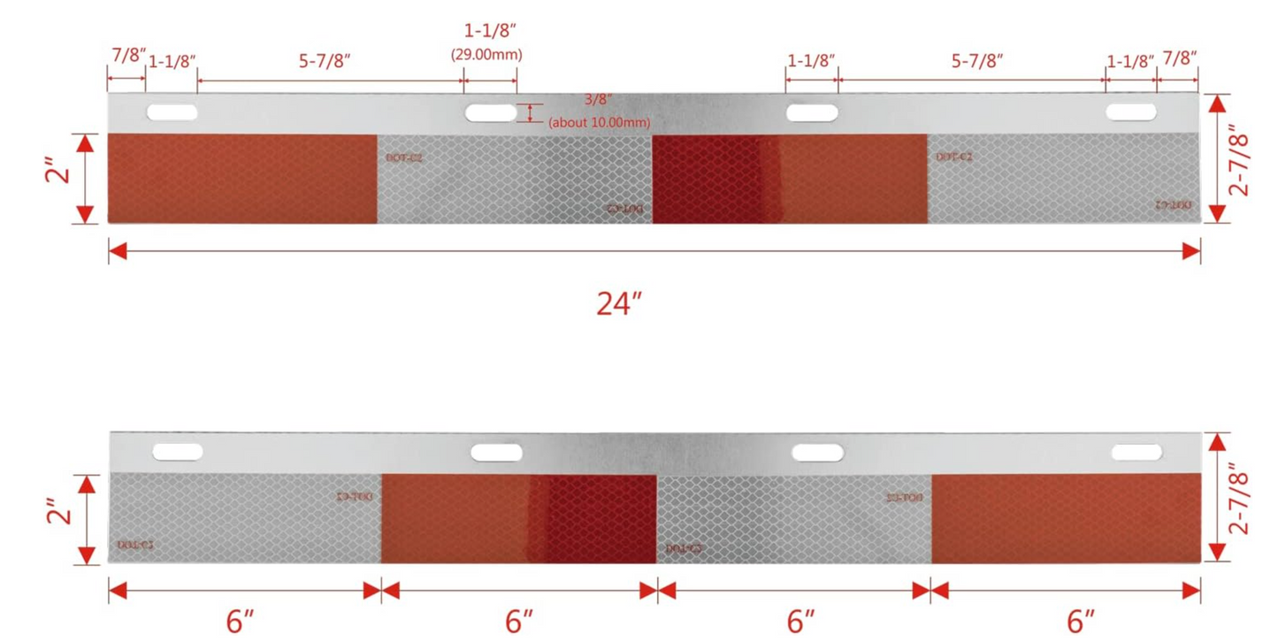 Aluminum Mud Flap Reflective Strip Kit with DOT-2 Certified Reflective Strips 24"x 3"