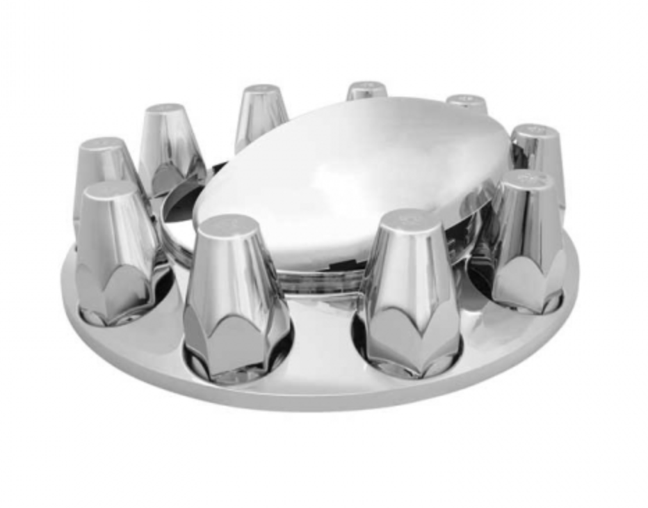 CHROME ABS PLASTIC FRONT AXLE COVER W/TEN 3MM THREAD-ON LUGNUT COVERS