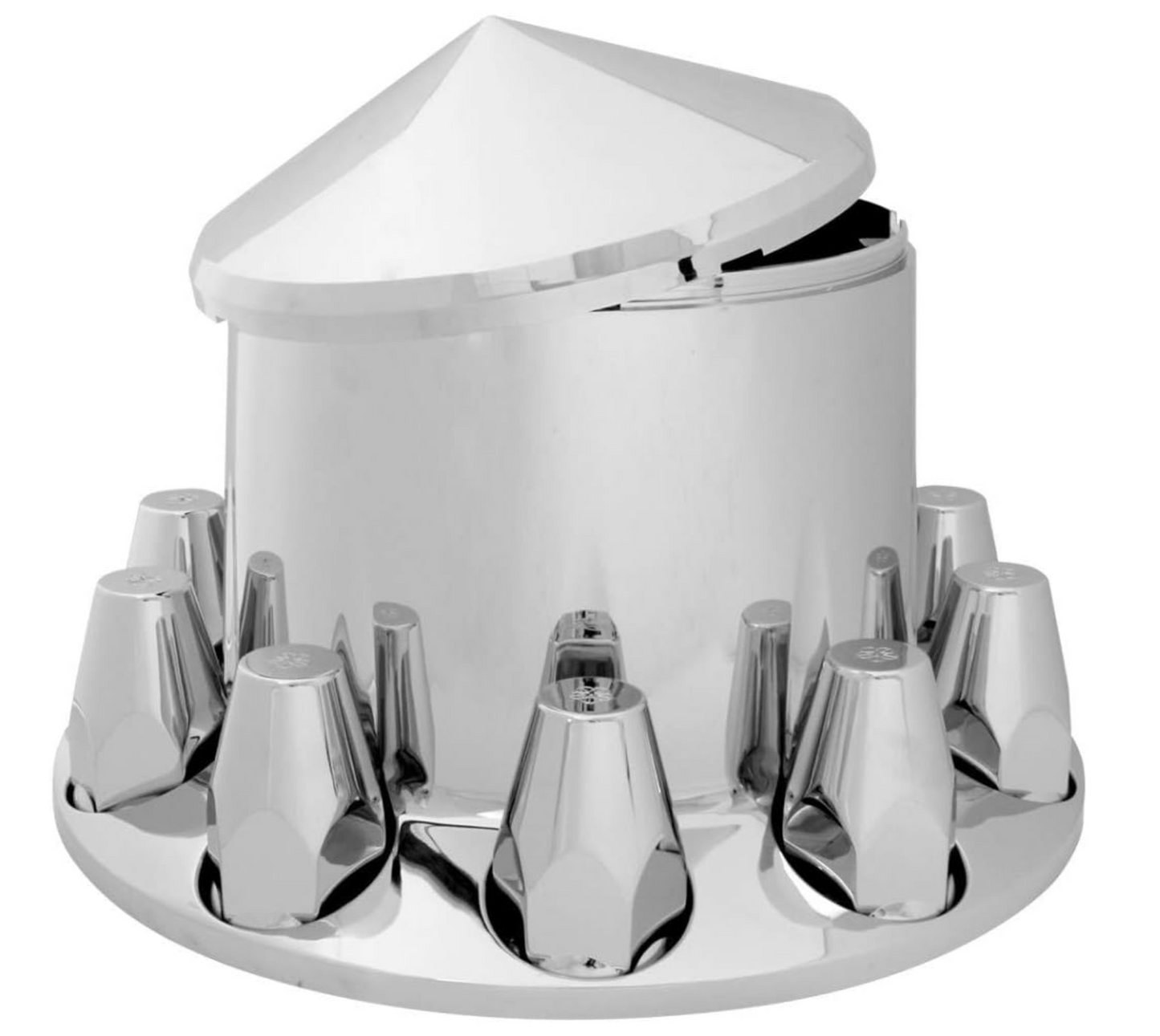 CHROME ABS PLASTIC REAR AXLE COVER W/TEN 33MM PUSH ONLUG NUTCOVERS