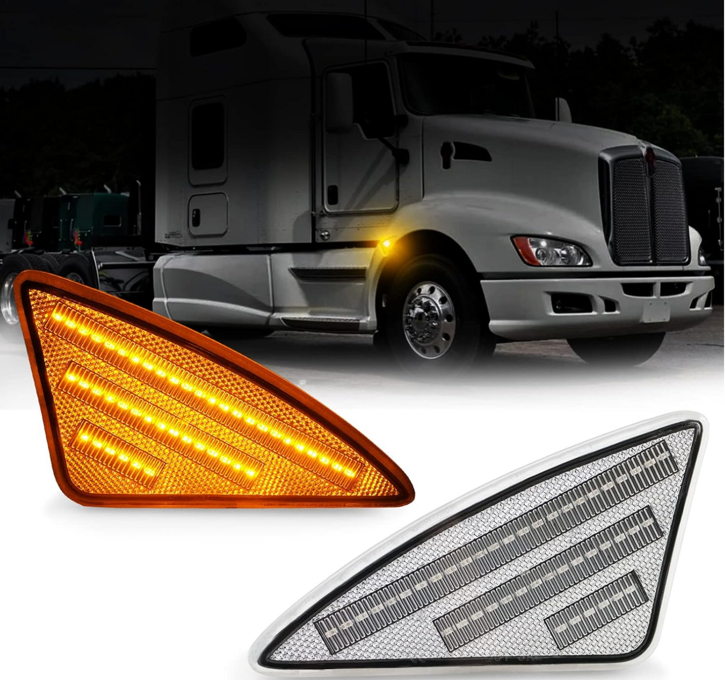 Led Side Marker Lights Clear Lens Compatible with 2008-2021 Kenworth T660 T170 T270 T370