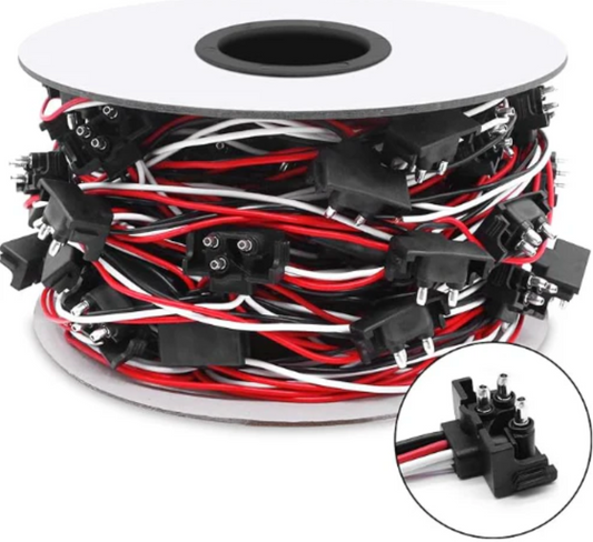 3 Prong Pigtail Wire Harness with 12″ Connector Spacing – 92 Plugs 100 ft. Spool