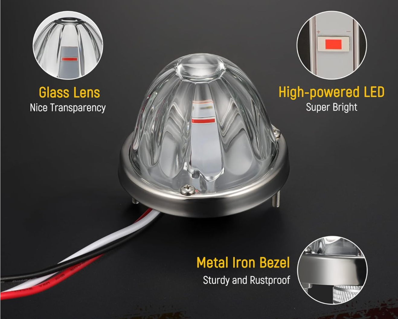 Glass Watermelon white lens,X3 LED bulb &;Red ,Single color