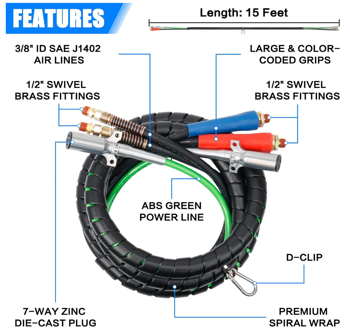 Hose Kit with FREE Glad Hand, Glad Handles, 25" Single Tender