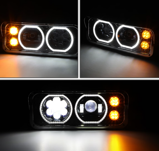 Rectangular Halo LED Projector Headlight Assembly -Black Sold Individually