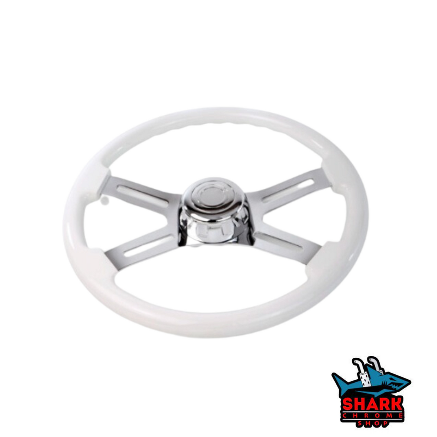 4 SPOKE MAHOGANY WOOD WHITE SLOT CUT OUTS WITH HUB