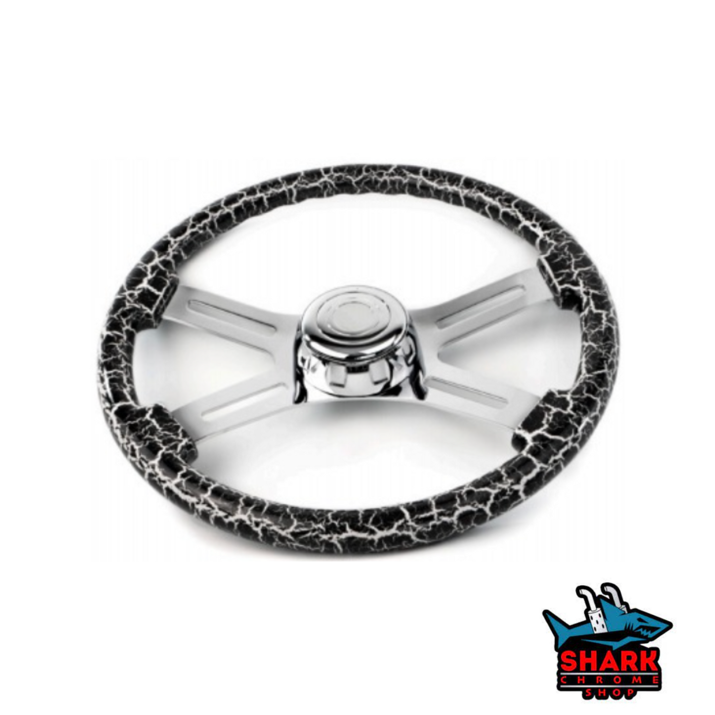 4 SPOKE WHITE LIGHTINING DESIGN WOOD STEERING WHEEL WITH HUB