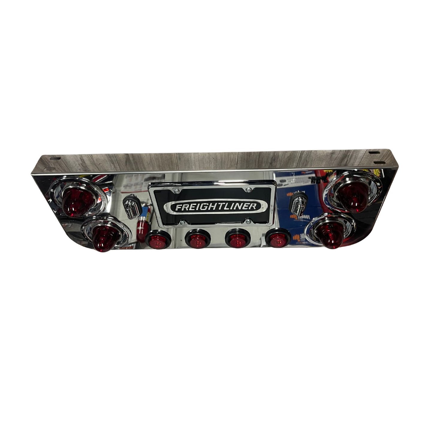 Stainless steel rear center panel with watermelon light included & chrome license plate