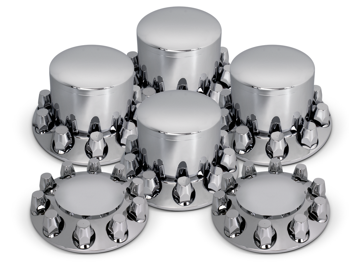 Complete Chrome Axle Cover Kit with 1-1/2 Lug Nut Covers SET ROUND PUSH