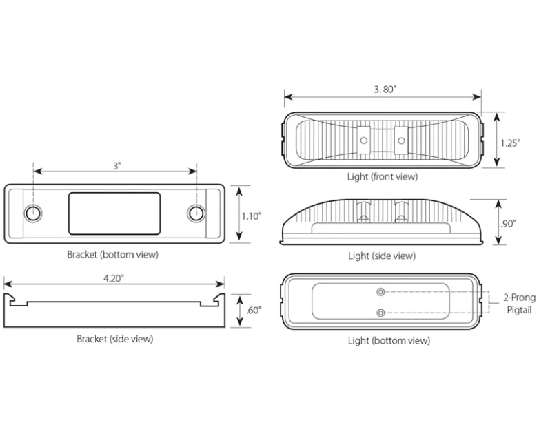 2 LED Medium Rect. Fleet Marker Light