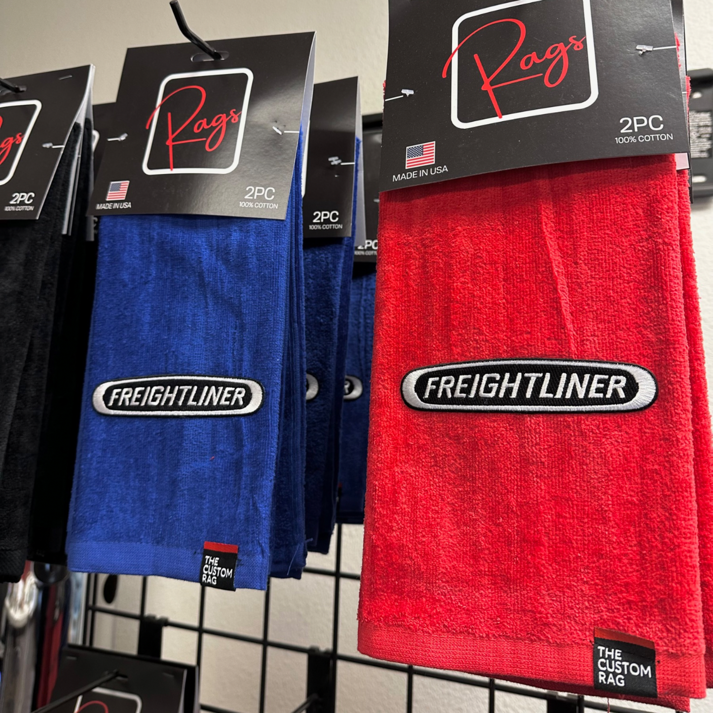 2 PC Freightliner Custom Rag with Black Patch Logo