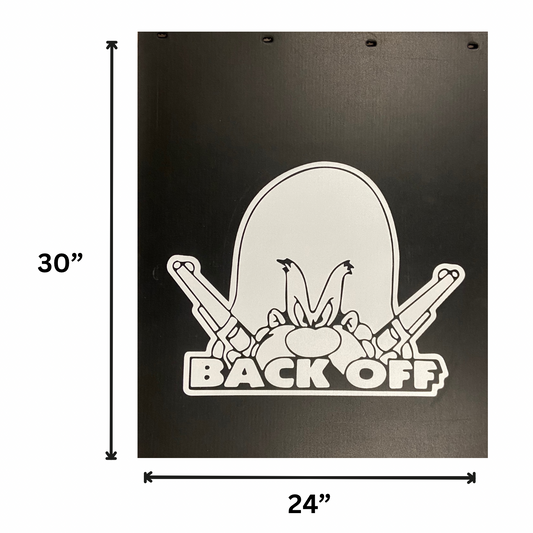 Mud Flap with "Back Off" Design in White