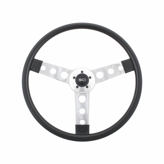 20" Chrome 3-Spoke Steering Wheel with Round Cut Outs - 5 Bolt Pattern *FINAL SALE ITEM*