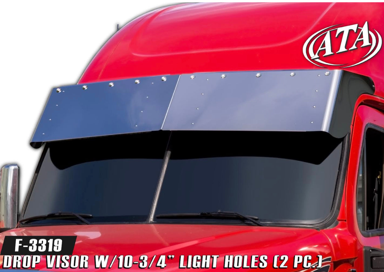 18" 2 Pieces Freightliner Drop Visor w/10-3/4" Light Holes