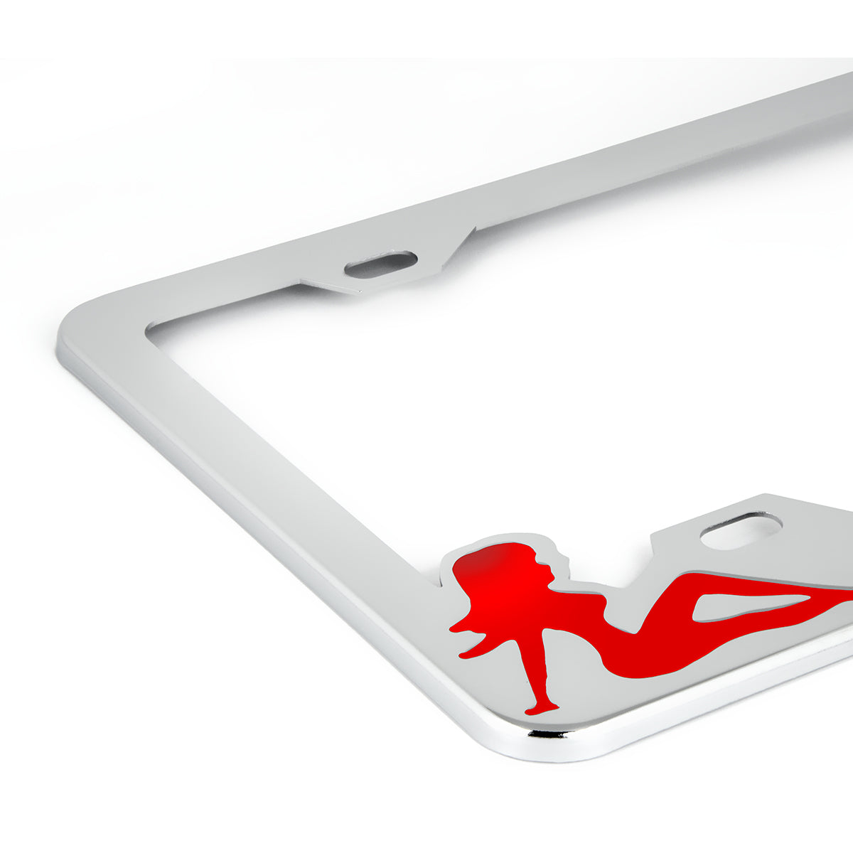 License Plate Frame With Sitting Lady Silhouettes in Red