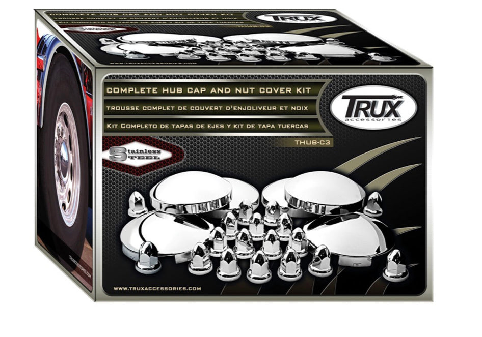 Stainless Steel Front & Rear Hubcap Kit (2 x 6 Notch Front)