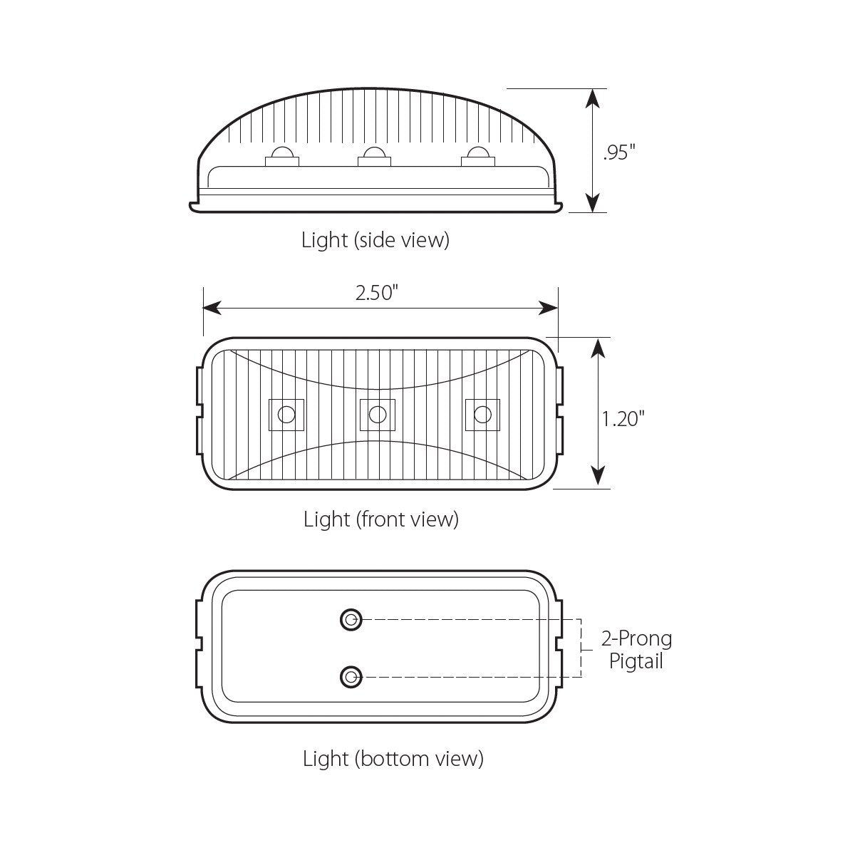Rectangular 3 LED Light in Amber