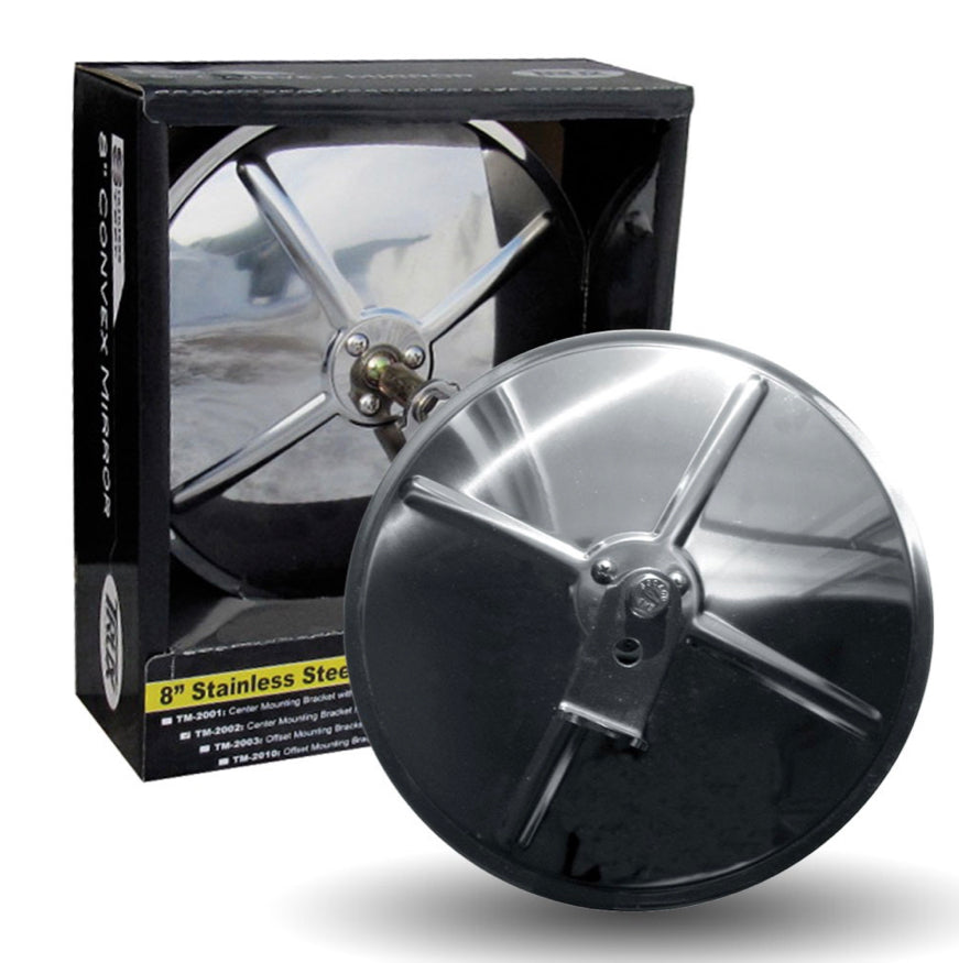 8" Convex Stainless Steel Mirror With Center Mounting Brackets