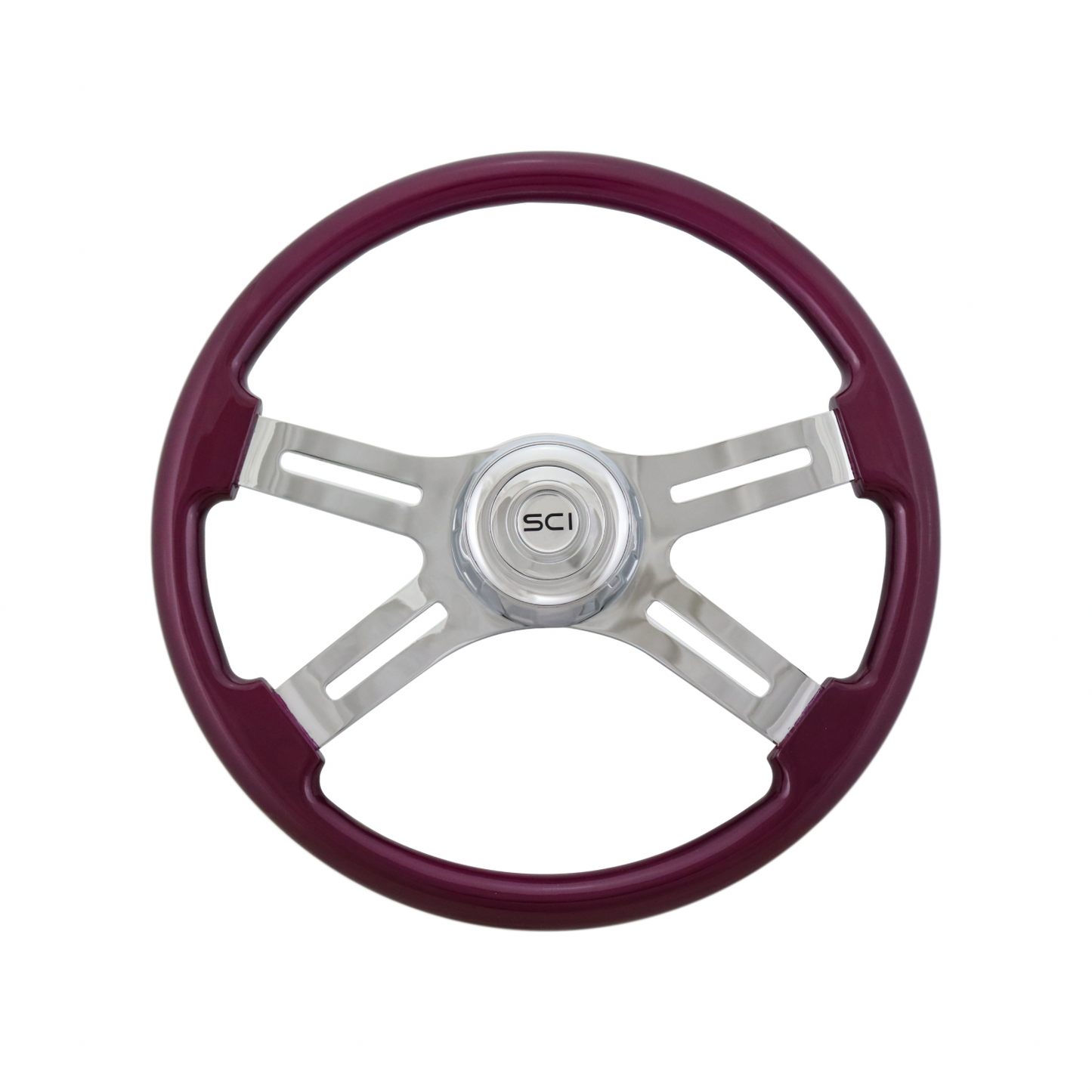 18" Purple 4-Spoke Steering Wheel with Slot Cut Outs - 4 Bolt Pattern *FINAL SALE ITEM*