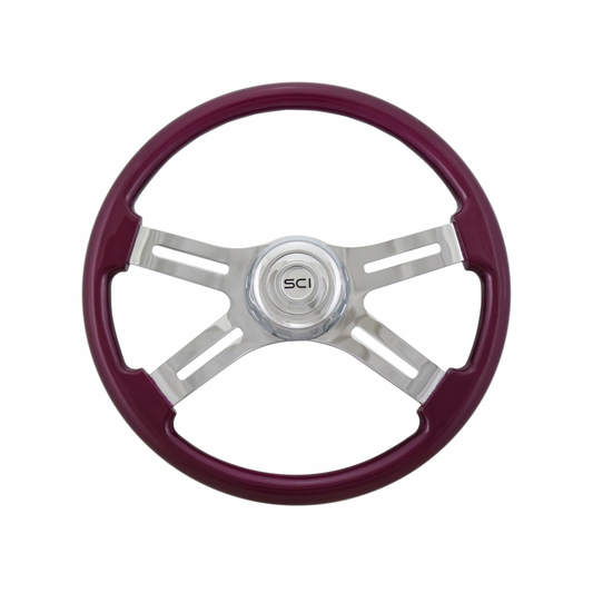 18" Purple 4-Spoke Steering Wheel with Slot Cut Outs - 4 Bolt Pattern *FINAL SALE ITEM*
