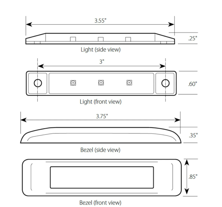 Ultra Thin 3 LED Light With Chrome Bezel in Blue