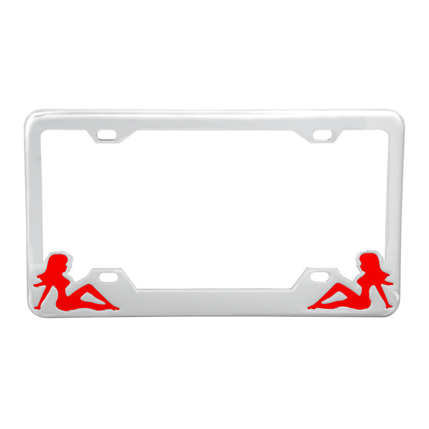 License Plate Frame With Sitting Lady Silhouettes in Red