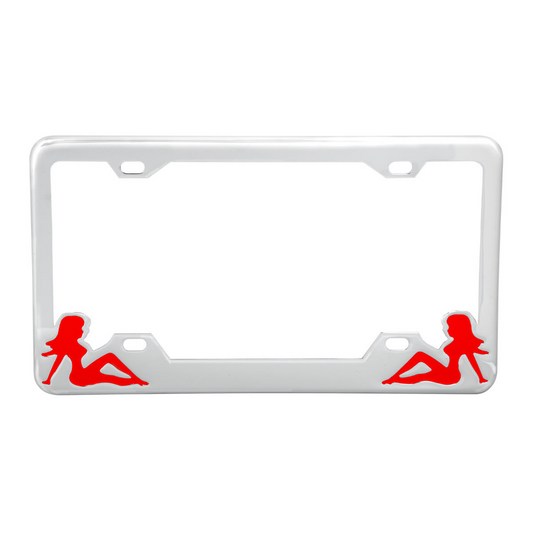 License Plate Frame With Sitting Lady Silhouettes in Red
