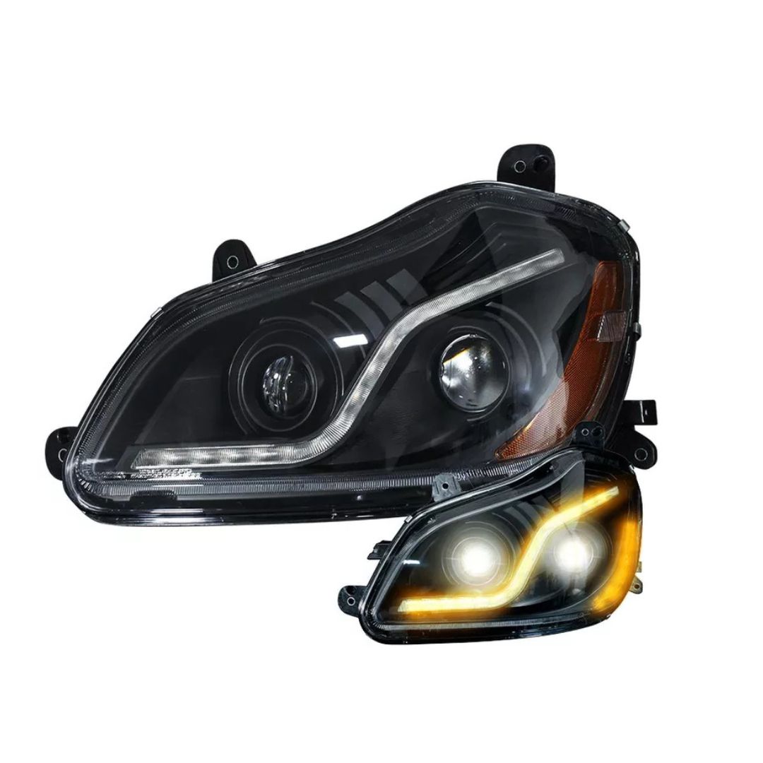 Halogen Headlight Assembly Set For Kenworth T680 2013-2021 – Driver & Passenger – Black Housing