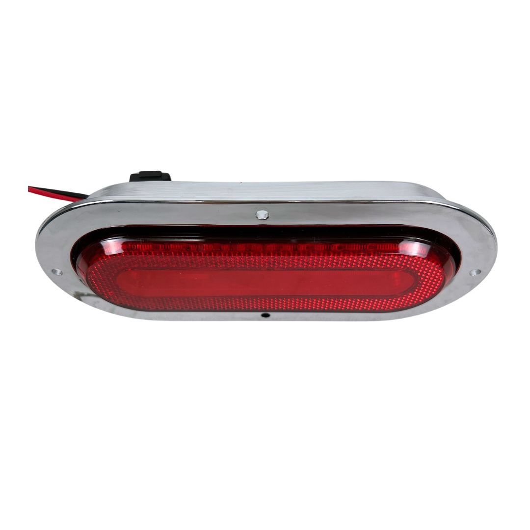 Oval Red LED Turn Signal Light in chrome bezel
