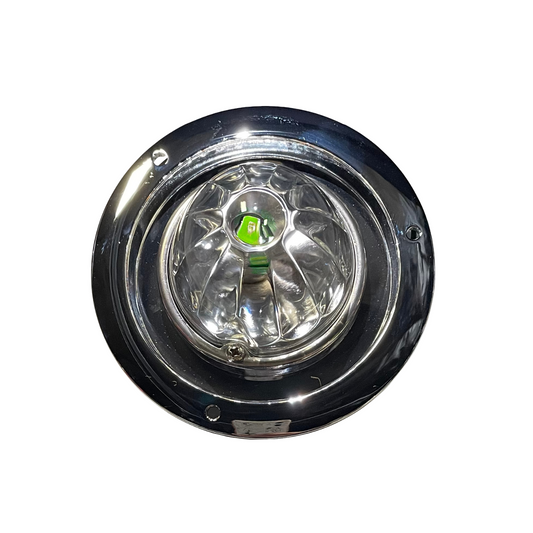 GLASS CLEAR LENS, GREEN LED WITH CHROME BASE