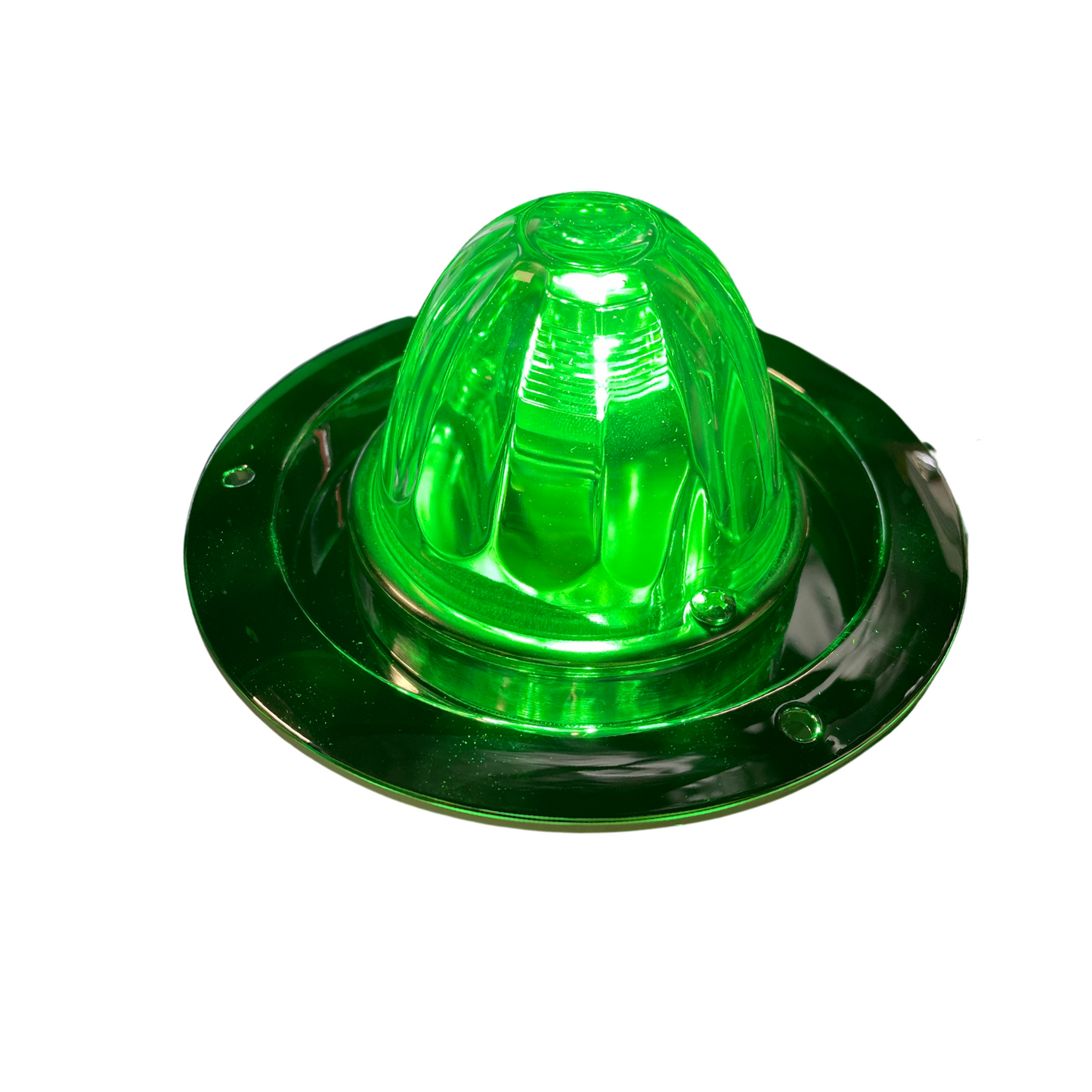 GLASS CLEAR LENS, GREEN LED WITH CHROME BASE