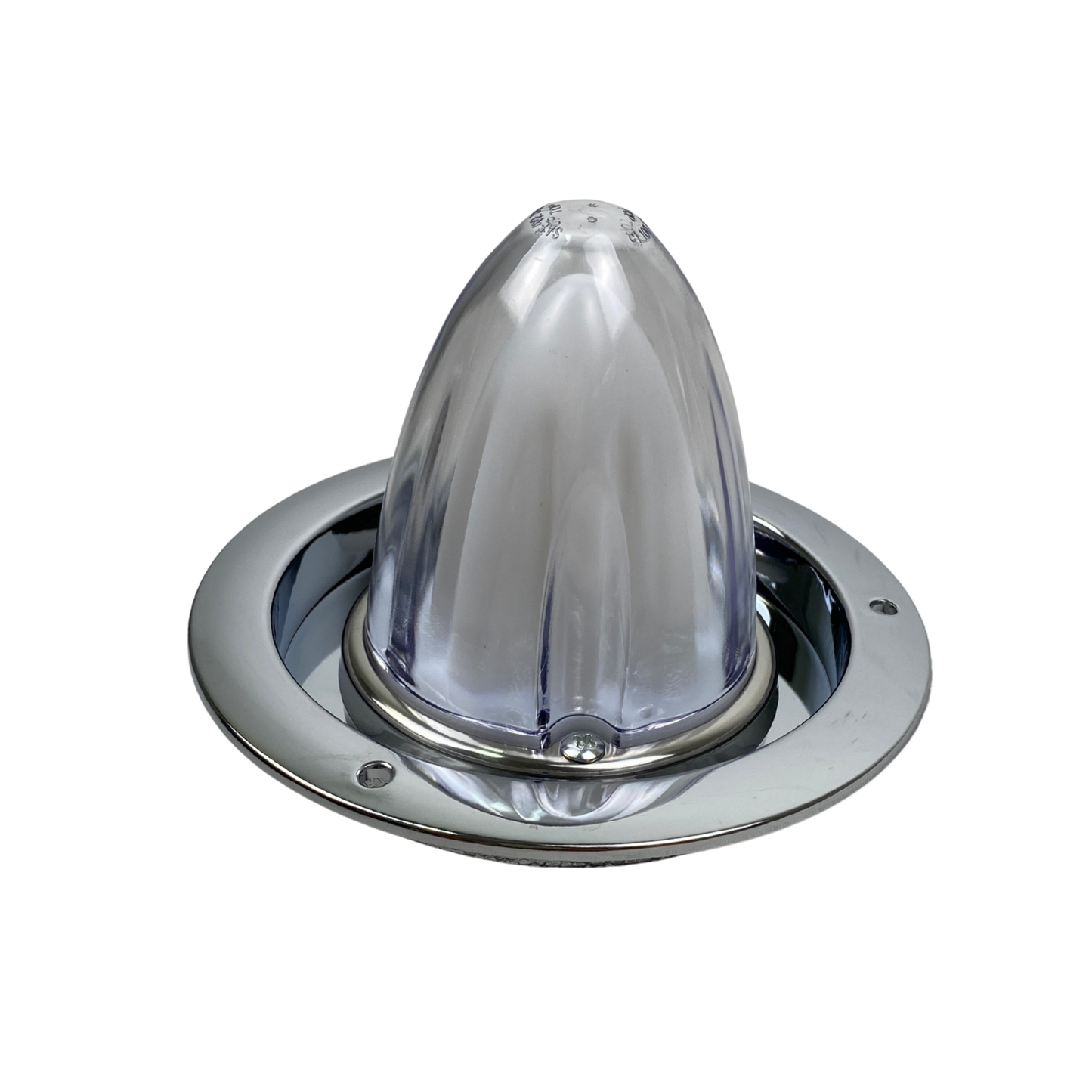 PLASTIC WATERMELON LENS,CLEAR LENS ,AMBER LED WITH CHROME BASE 12V