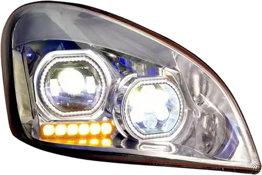 Projection Headlight with dual halo rings for Freightliner Cascadia 2008-2017 Available in Chrome or Black Housing