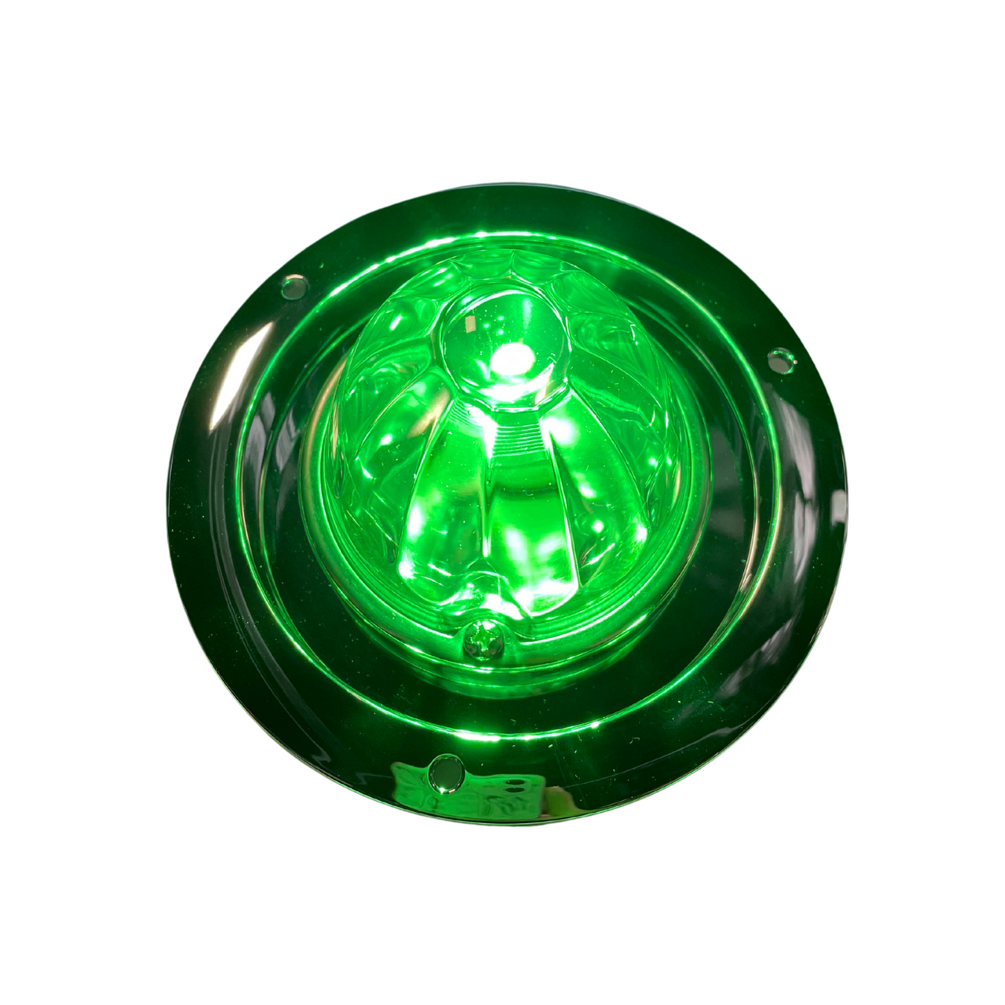 GLASS CLEAR LENS, GREEN LED WITH CHROME BASE