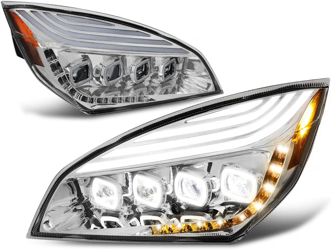 Quad LED Headlights w/ DRL For Freightliner Cascadia 2018-2024 (Available in Chrome or Black)