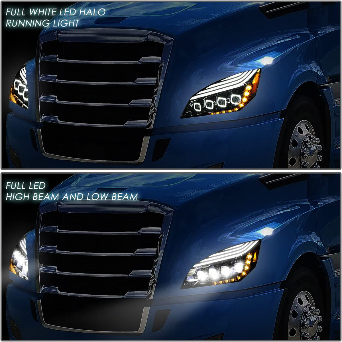 Quad LED Headlights w/ DRL For Freightliner Cascadia 2018-2024 (Available in Chrome or Black)