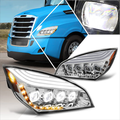 Quad LED Headlights w/ DRL For Freightliner Cascadia 2018-2024 (Available in Chrome or Black)