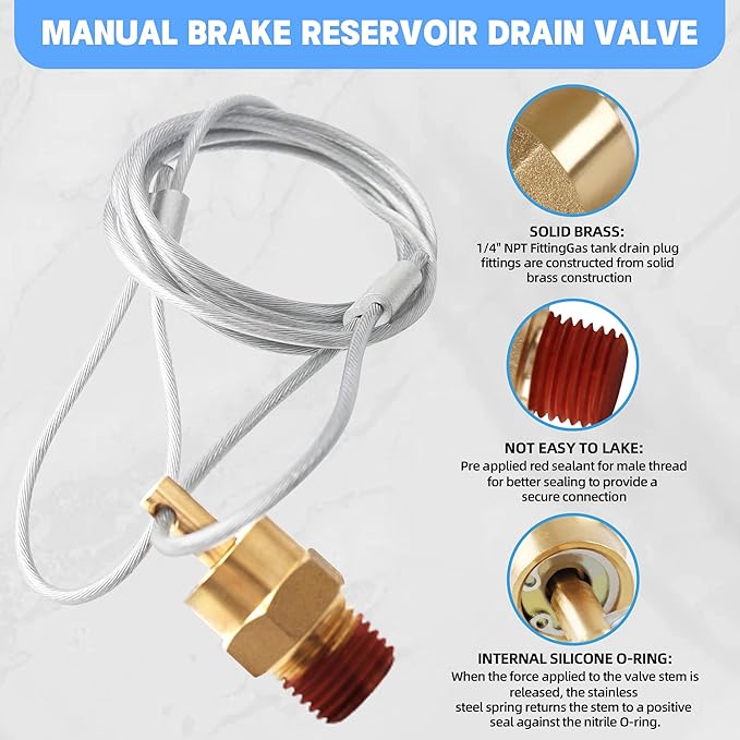 Air Tank Drain Valve Plug Fitting 3/8" NPT with 60" Cable Valve (1 PIECE)