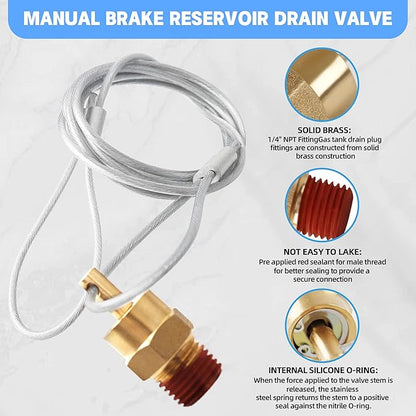 Air Tank Drain Valve Plug Fitting 3/8" NPT with 60" Cable Valve (1 PIECE)