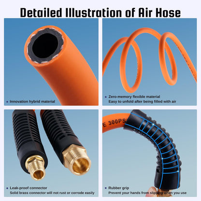 50ft Hybrid Air Hose With Gladhand And Tire Inflator FREE SHIPPING!