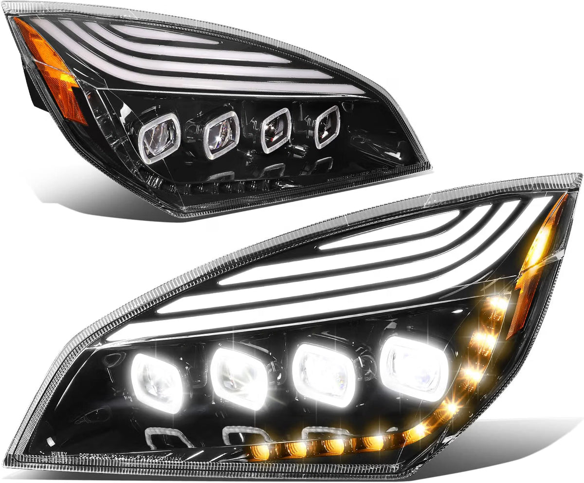 Quad LED Headlights w/ DRL For Freightliner Cascadia 2018-2024 (Available in Chrome or Black)