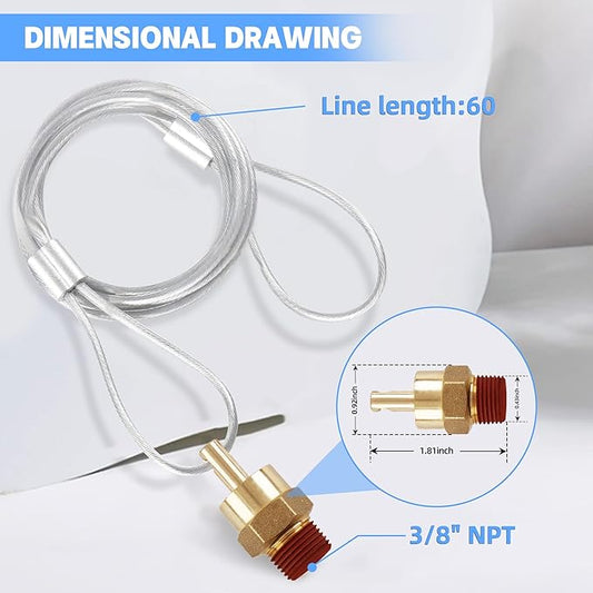 Air Tank Drain Valve Plug Fitting 3/8" NPT with 60" Cable Valve (1 PIECE)